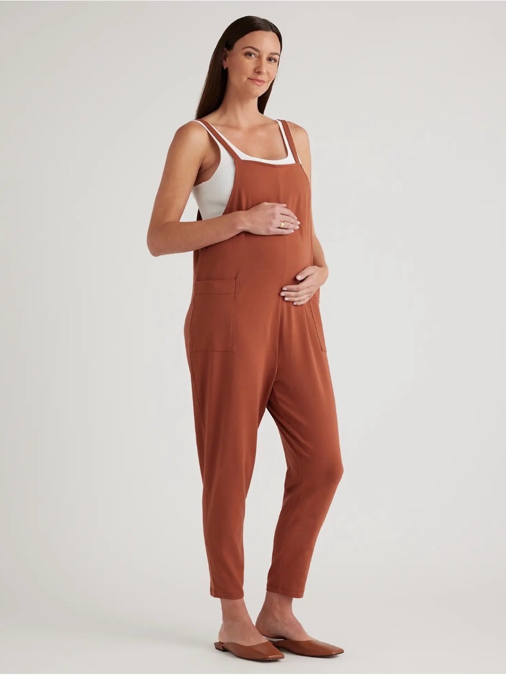 Quince Rust Brown Maternity Jumpsuit